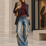 Vintage Grunge Dirty Wash Low Rise Baggy Cargo Wide Leg Jeans