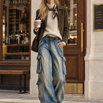 Vintage Grunge Dirty Wash Low Rise Baggy Cargo Wide Leg Jeans