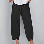 Solid Patchwork Irregular Loose Casual Pants Pocket Elastic Waist Casual Trousers