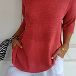 Solid Color Knitted V-neck Top