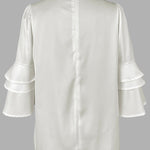 Half Sleeves Loose Layered Pleated Solid Color Split-Joint Mock Neck Blouses&Shirts Tops