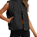 Quilted cotton stand-collar lightweight button-up vest