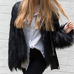 Faux Fur Coat Long Sleeve V-Neck Plush Warm Jacket Coat