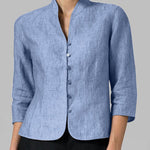 Nadorine Stand Collar Button Slim Fit Three Quarter Sleeve Shirt Top