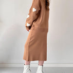 Nadorine Women's Chic Two-piece Set Hearts Knit Pullover and Hip Wrap Skirt