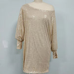 A-Line Loose Asymmetric Sequined Solid Color One-Shoulder Mini Dresses