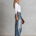 Vintage Americana Gold Star Embroidered Faded Wash Barrel Leg Jeans