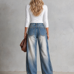Vintage Americana Gold Star Embroidered Faded Wash Barrel Leg Jeans