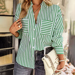 Nadorine Roll Up Sleeve Button Down Lapel Blouse with Pocket Comfy Casual Loose Fit Shirt