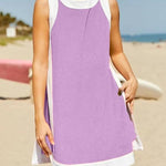 Women's Color Block Sleeveless Side Slit Tops and Matching Shorts Two Piece Set