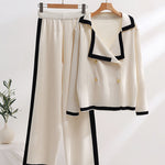 Nadorine Collared Casual Comfort Knitted Set Color-Blocked Long-Sleeve Top and Pants