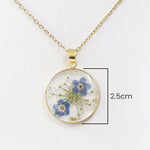 Real Dried Forget-Me-Not Flower Pendant Necklace