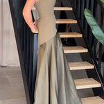 Margovil Strapless Patchwork Flare Gown Maxi Party Dress