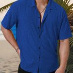 KZZ Men's short-sleeved versatile shirt with openwork jacquard pattern