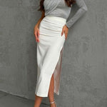 Margovil One Shoulder Long Sleeve Ruched Slim Fit Top