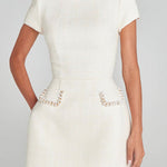 Margovil Mockneck Pearl Trim Waisted Tweed Mini Dress