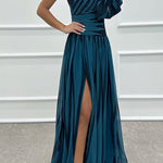 Margovil One Shoulder Waisted Slit Printed Maxi Dress