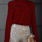 Margovil Cowl Back Long Sleeves Satin Top