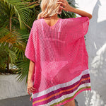 Hollow Out Beach Swimsuit Coverups Oversized Short Sleeve V Neck Loose Knit Bikini Cover Up