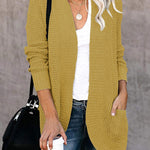 Long Sleeve Open Front Cardigans Curved Fly Pocket Sweater Outwear