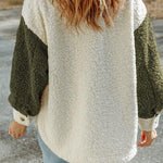 Autumn and winter long-sleeved double-pocket color-block loose fur coat