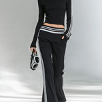 Sporty And Stylish Stand-up Collar T-shirt And Flared Pants Set