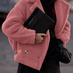 Lapel Fleece Jacket Long Sleeve Pockets Faux Fur Dressy Fall Outfits