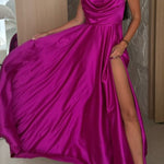 Solid Color Suspender Back Pleated Elegant Slit Full Hem Maxi Dress