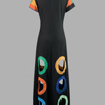 A-Line High Waisted Colorful Contrast Color Hollow V-Neck Maxi Dresses