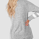 Striped Print Plus Size Blouse Casual Plain Color Tunic Tops