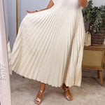 Sleeveless Pleated Simple Solid Color Dress