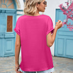 Short Sleeve V Neck Blouse Top Lace Trim Casual Summer Tee Shirt