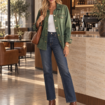 Vintage Utility Olive Green Ombre Gold Button Oversized Denim Shirt Jacket