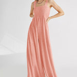 Spaghetti Strap Jumpsuit Casual Sleeveless Ruffled with Pockets High Waist Loose Wide Leg Pants Romper