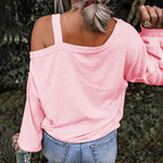 Wear Pink Pumpkin Pattern Asymmetric Neck Casual Shirt