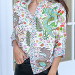 Over The Drama Dragon Floral Printed Patchwork Casual Blouse