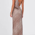 Slant-shoulder Leopard Print Halter Back Maxi Dress