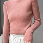 Casual Skinny Long Sleeves Solid Color Half Turtleneck Sweater Tops