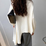 Original Irregular 5 Colors Split-Side Round-Neck Long Sleeves Sweater Top
