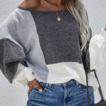 Knitted Color Block Pullover Lightweight Loose Casual Sweater
