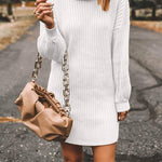Turtleneck Long Sleeves Ribbed Knit Sweater Dress