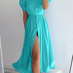 Elegant commuter high waist split mid-length dress