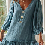 Loose Long Sleeve Ruffle Hem Cotton Linen Dress