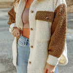Autumn and winter long-sleeved double-pocket color-block loose fur coat