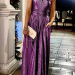 Bronzing Slanted Shoulder Pocket Swing Dress