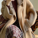 Long Sleeves Loose Pockets Solid Color Tied Waist Notched Collar Cardigan Coats