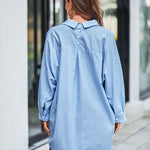 Nadorine Long Cuffed Sleeve Shirts Button Down V Neck Blouse Loose Fitting Tops