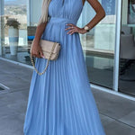 Halter Neck Pleated Swing Dress