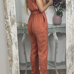 Casual Solid Pocket V Neck Loose Jumpsuits