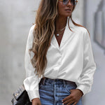 Nadorine Long Sleeve Shirts Casual Lapel Collar V Neck Single Breasted Tunic Blouse
